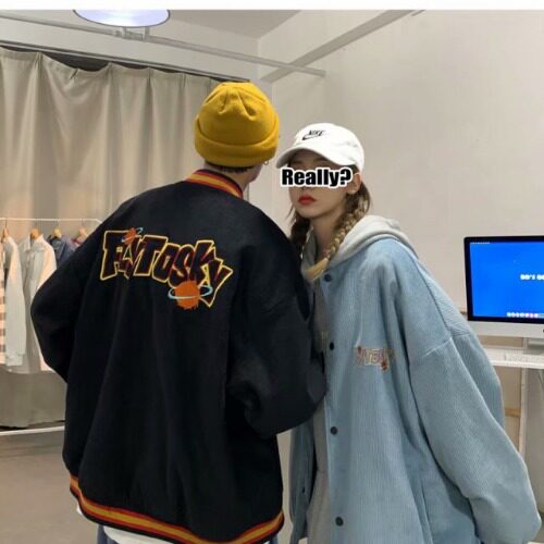 灯芯绒刺绣棒球服男潮ins美式单排扣情侣宽松夹克vintage春秋外套,男装夹克,星座1210-1