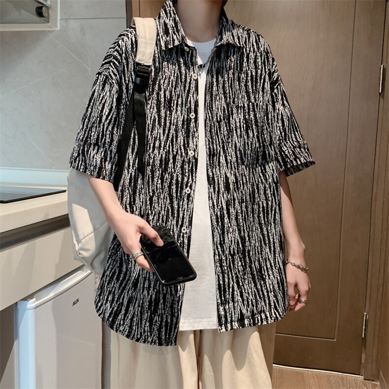 2025夏季新款港风外景冰丝薄款弹力短袖花衬衫男618A-CS005-P45，男装T恤，星座914-4