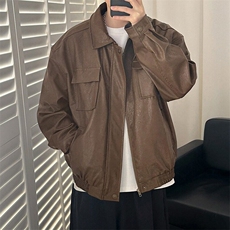 痞帅Pu皮衣小众设计感潮牌双拉链垫肩皮夹克男机车服秋冬高街外套，男装夹克，星座506A