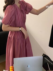 法式泡泡袖连衣裙夏季设计感小众温柔高级感图片