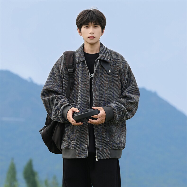 JK2573-P93M-8XL秋季新款大码毛呢翻领夹克休闲外套控158,男装夹克,星座109