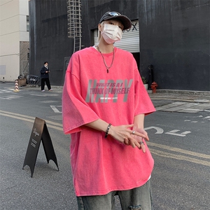 B239-1063-P38 重磅 美式复古水洗做旧 大字母印花 宽松短袖T恤图片