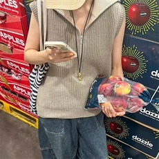 2025年秋季新款百搭女士翻领拉链无袖马甲，女装羊毛衫，新胜羊绒