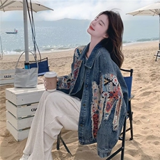 潮牌街头美式复古民族风情侣牛仔外套女拼接工装夹克25666-p70，男装工装外套，星座1008