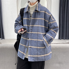 现货呢子外男宽松格子休闲潮流秋季长袖风衣呢料上衣毛呢A509P95，男装风衣，电商A351
