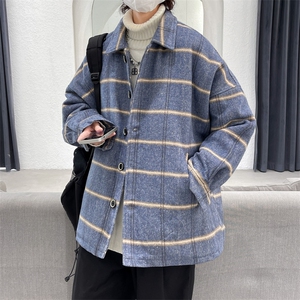 现货呢子外男宽松格子休闲潮流秋季长袖风衣呢料上衣毛呢A509 P95图片