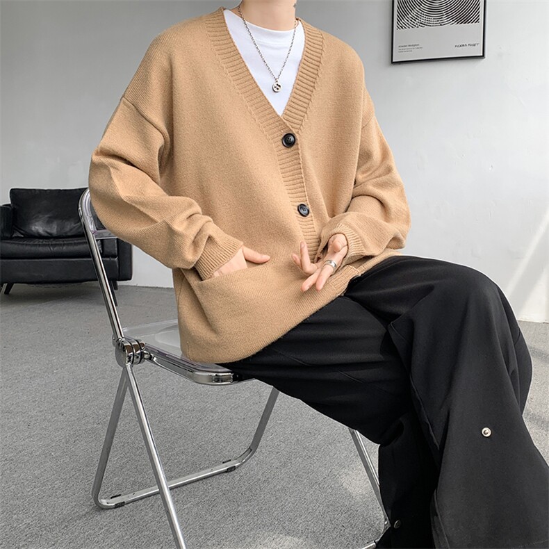 8XL-M大码V领开衫毛衣外套男日系复古宽松慵懒风针织衫KS002p55,男装针织衫/毛衣,电商B312