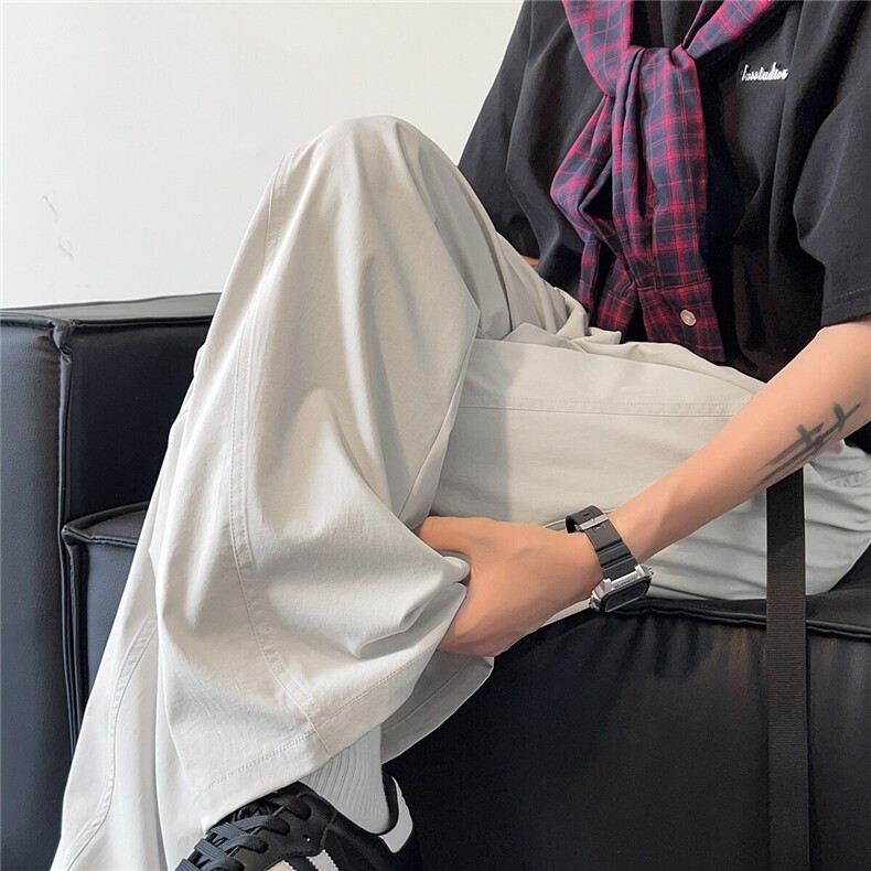 K2512特批35控59【水洗皱感】冰丝斜切弯刀裤美式长裤阔腿男裤,男装休闲裤,电商D229A
