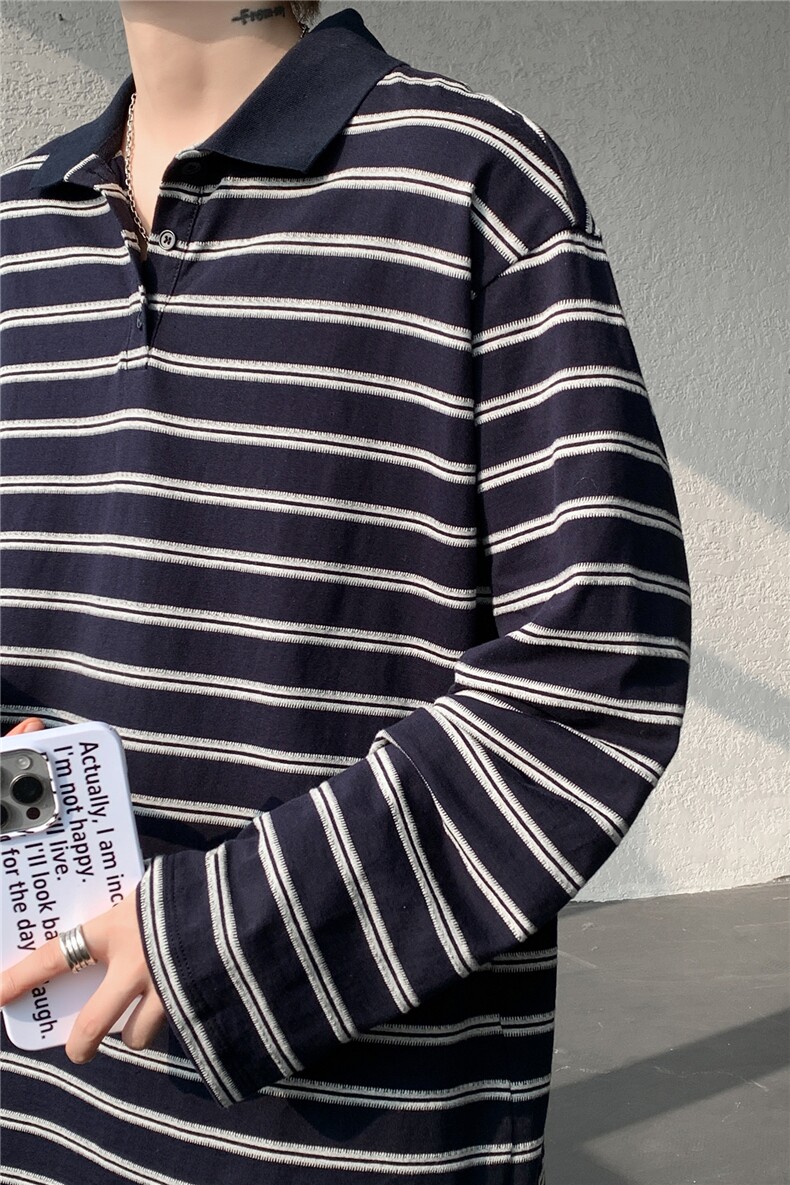 8XL-M条纹定律polo衫男翻领长袖t恤大版宽松上衣CX3011-P39,男装T恤,电商D206-1