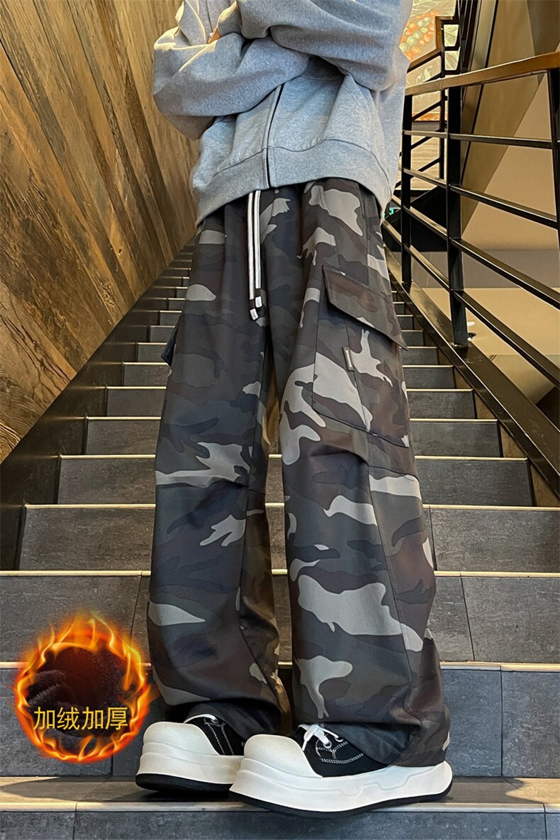 冬季加绒加厚潮牌迷彩工装弯刀裤款宽松休闲直筒阔腿裤男7992-P63,男装休闲裤,电商C305A