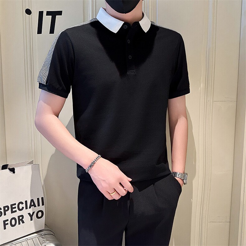 店主风社会小伙男士拼接翻领POLO衫男T恤上衣301A-1/PL110/P55,男装T恤,星座301A-1