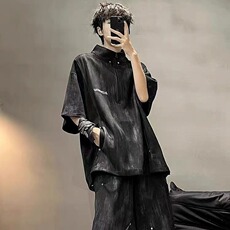 扎染休闲运动套装男夏季T恤短袖短裤两件套潮牌男装穿搭一套衣服，男装休闲套装，星座506A