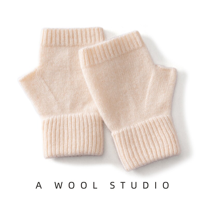 秋冬新款纯色针织无指手套时尚简约保暖，手套，绒朵羊绒