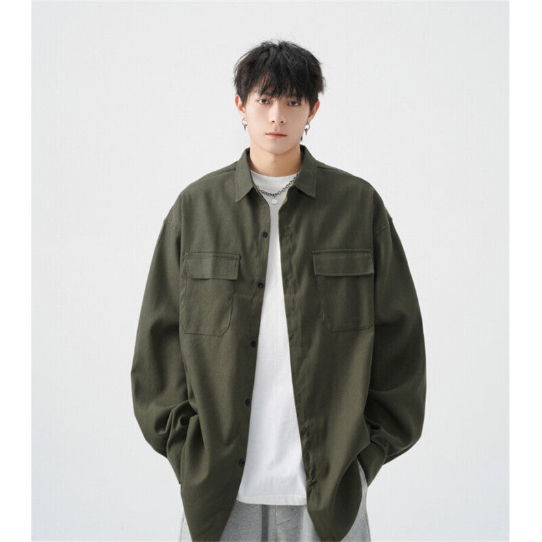 W9224-P35网图现货春季新款日系工装衬衫潮牌宽松高级休闲外套,男装衬衫,星座1608-2