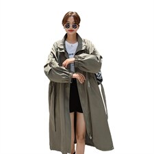 高级感韩系宽松灰绿色风衣外套女2025春秋独特超好看过膝长款大衣，女装风衣，浙宝189