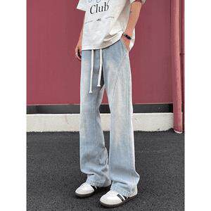 现货!港风新款2025潮流百搭直筒宽松大码牛仔裤松紧腰NZ6157-P40，男装牛仔裤，星座1103-2