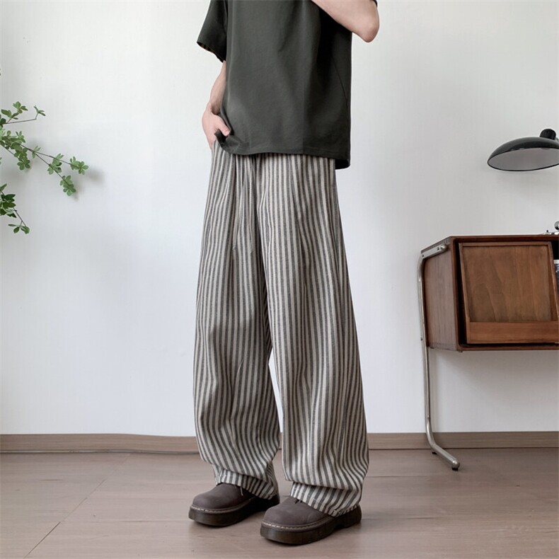 2025新款慵懒垂感竖条纹休闲裤宽松高级感现货K8551-P45,男装休闲裤,星座512-3