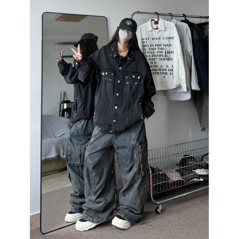 秋季新款港风美式高街中性男女拼接款翻领牛仔夹克潮JK1294-P108,男装夹克,星座313A(原308A-2)