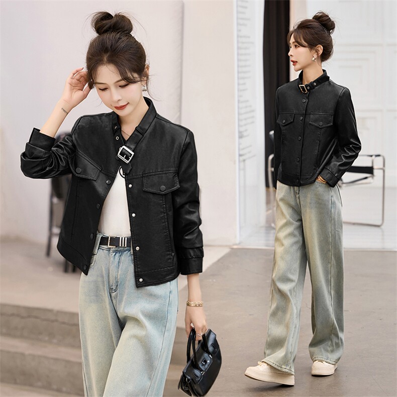 海宁真皮皮衣女外套2025年新款春秋小个子短款女士休闲绵羊皮夹克,女装皮衣,臻衣坊