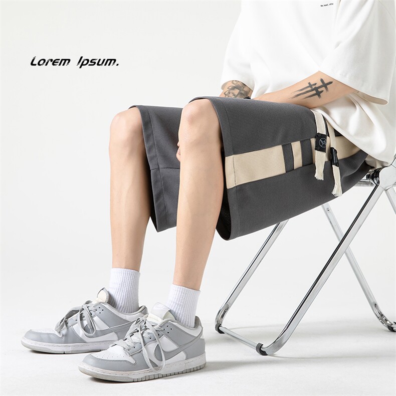 K303P38无影墙华夫格侧边条纹夏季宽松凉爽五分男士潮流短裤，女装休闲裤，电商A026-1