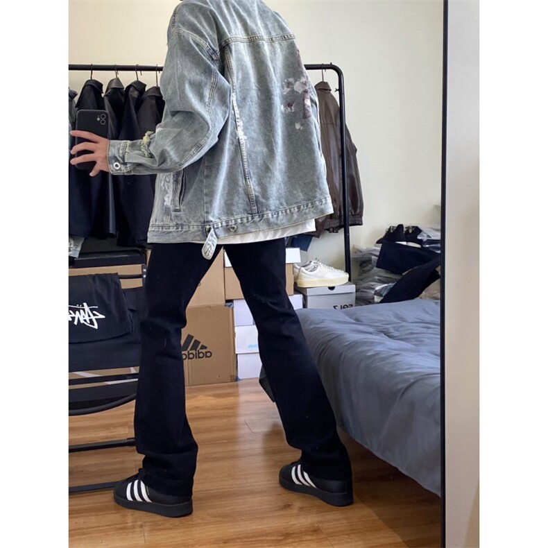 【有货】美式复古泼墨涂鸦破洞牛仔外套男款工装夹克J61HH-特P72,男装夹克,星座1007（原301D）