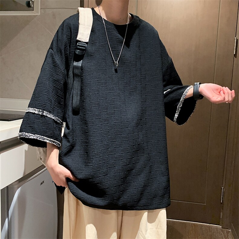 提花短袖男T恤休闲男士夏季美式宽松舒适简约短袖潮流百搭上衣,男装T恤,星座1013