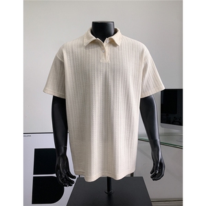 夏装25老钱风大码宽松麦穗翻领POLO衫男装夏季短袖T恤S405-特P35图片