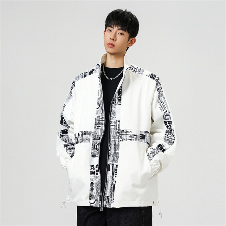 秋季新款夹克男外套男冲锋衣男夜店高街潮男JK030-P85爆模白底B，男装夹克，星座401