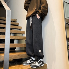 8XL-M痞帅脏脏束脚休闲卫裤男秋冬加绒加厚大码裤子KZ022特价P40，男装休闲裤，电商B312