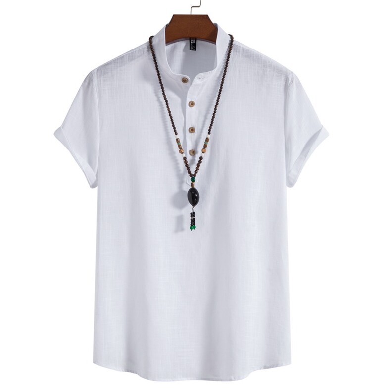 2025夏季男士短袖纯色立领套头衬衫M302，男装T恤，星座1502-1