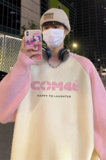 港风夜景个性字母印花拼接插肩袖圆领毛衣M81005特批55控88，男装针织衫/毛衣，电商A247