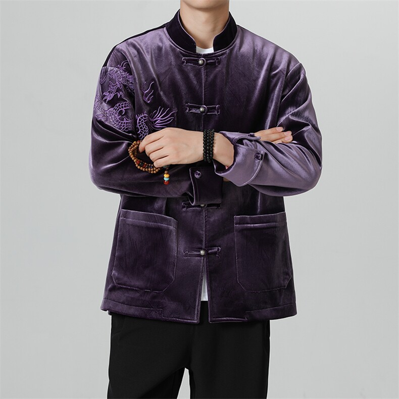 秋冬新品新中式风朝休闲金丝绒重工刺绣加厚立领唐装JK108，男装民族服装，星座305A（原312A-1）