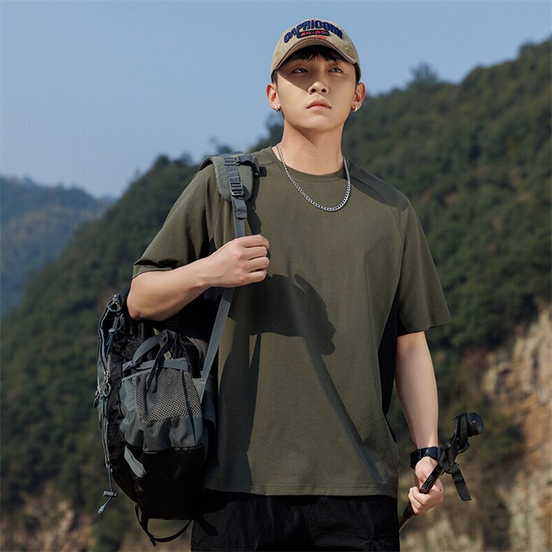 新款拼接休闲简约透气男款圆领短袖纯色宽松T恤A406 T883 特P30图片