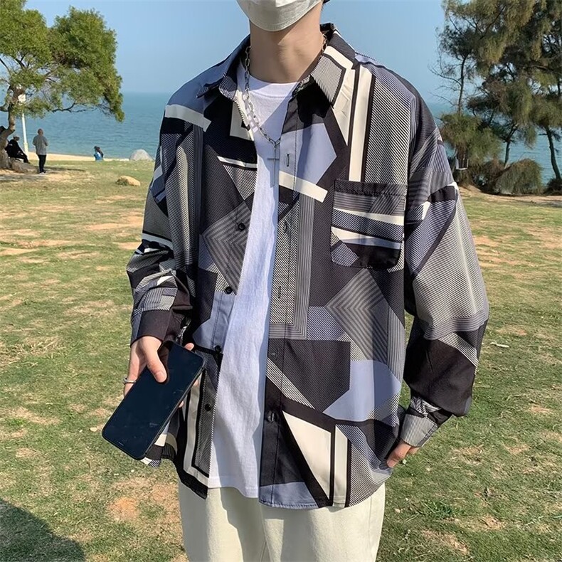 长袖衬衫男港风日系韩版潮流帅气衬衣C2223P28,男装衬衫,星座1116-2