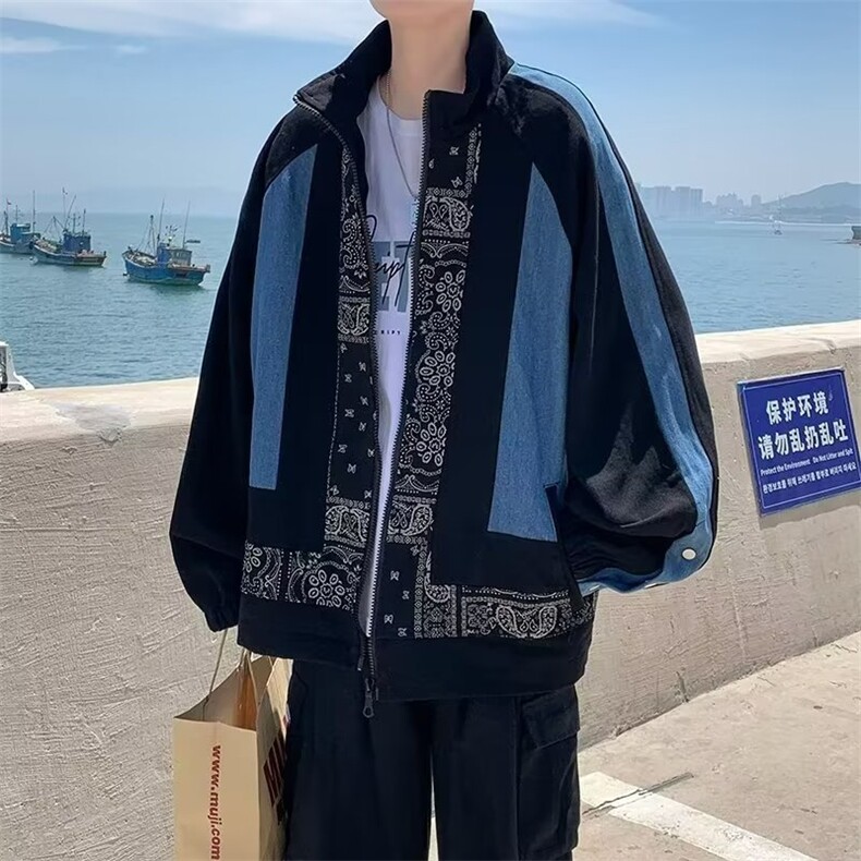 高街腰果拼接双层夹克美式秋冬季新款外套 HY60 P42图片