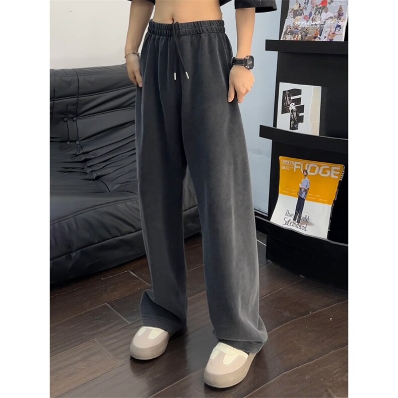 美式复古水洗重磅卫裤男女新款垂感阔腿裤子宽松bf慵懒风直筒裤潮,女装休闲裤,星座1210-1
