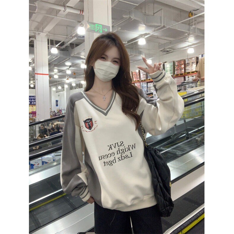 EE064-P65 卫衣男女情侣薄款2024潮流宽松设计感条纹圆领韩版上衣图片