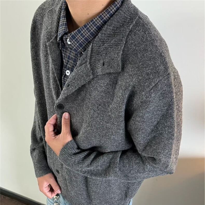美式潮牌开衫翻领纯色宽松休闲毛衣外百搭针织衫男513AKS2636P49,男装针织衫/毛衣,星座513A