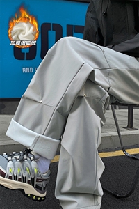 大码宽松降落伞兵裤男保暖银狐绒大码拖地裤K1172J加绒-特P42控78图片