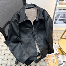 新款霜冻雪花皮拼接千鸟格翻领夹克宽松男帅气外套潮JK08563-P88，男装夹克，星座308B-1