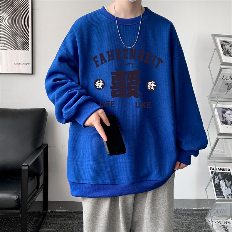 华夫格卫衣圆领卫衣男大码长袖t恤男外套HW76256-P30加绒款-P40,男装卫衣,电商A040