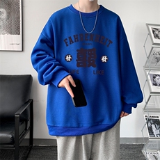 华夫格卫衣圆领卫衣男大码长袖t恤男外套HW76256-P30加绒款-P40，男装卫衣，电商A040