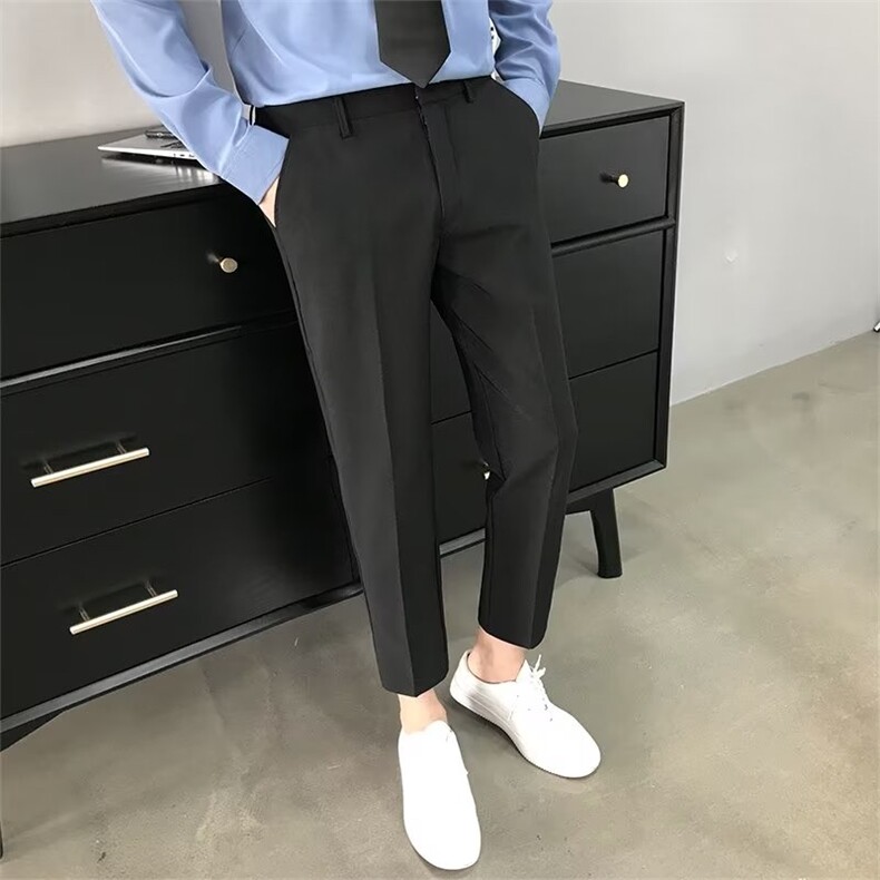 垂感西装裤男士休闲长裤修身直筒九分小脚裤韩版抗皱西裤免烫 K13图片