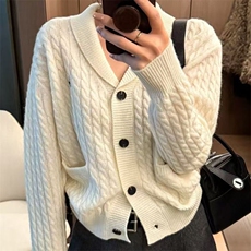 针织开衫女秋冬坑条加厚外套小个子羊毛衫，女装针织衫/毛衣，萱芳婷羊绒