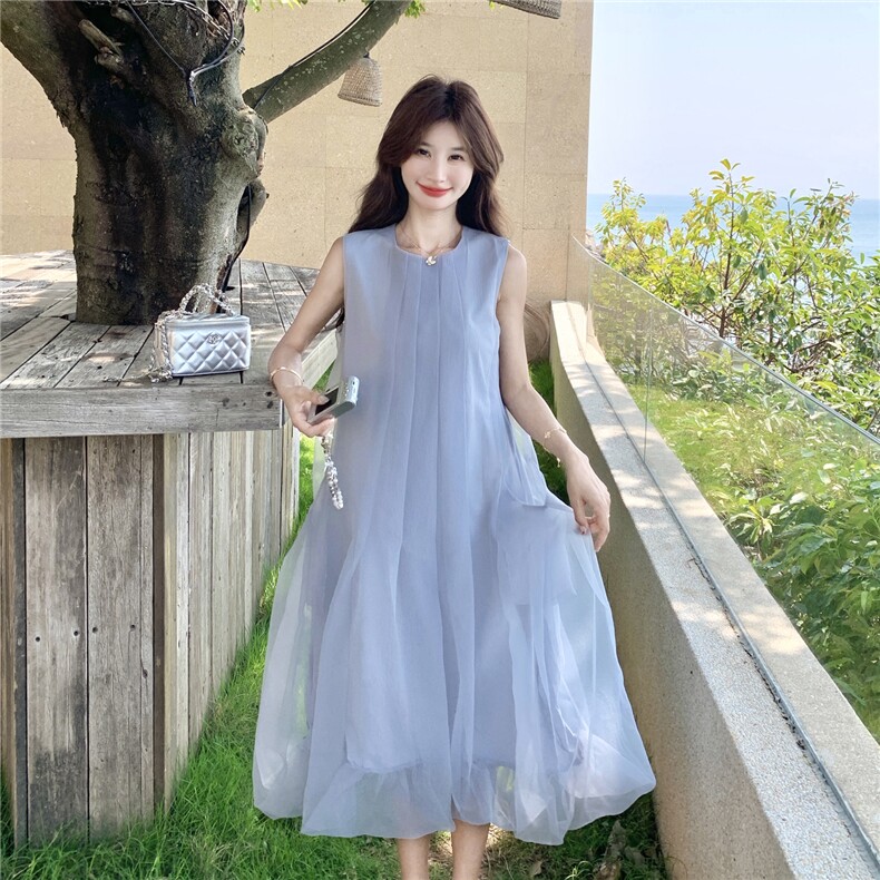 新款主推夏季欧根纱无袖显瘦复古仙女连衣裙2247-P140-K219,女装连衣裙,网红馆