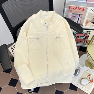 复古短款斜纹纯棉外套男女高级感cleanfit工装夹克立领棒球服潮牌图片