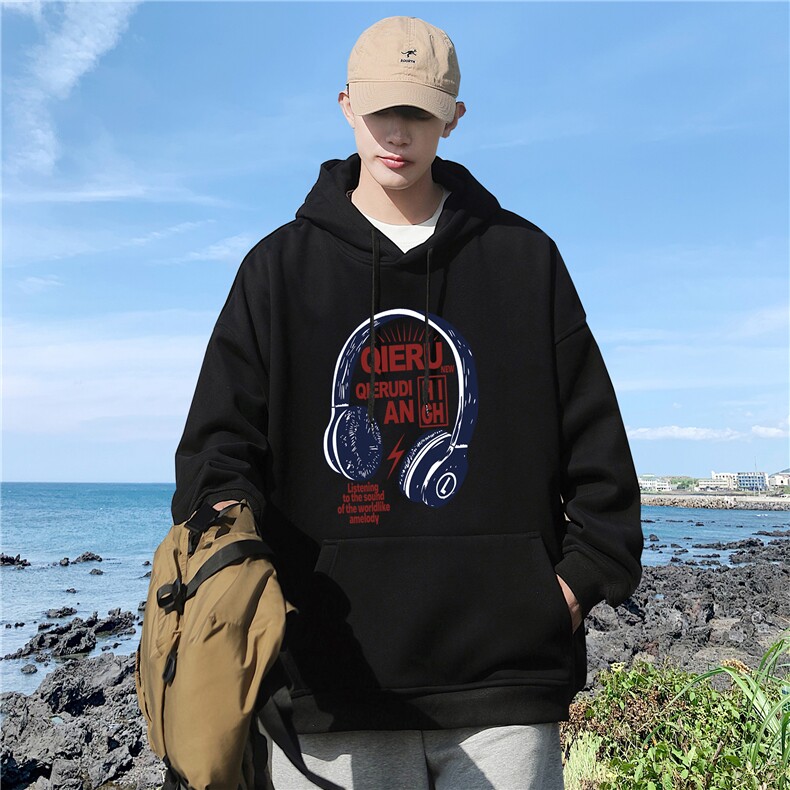 360克耳机印花华棉加厚高品质连帽卫衣WY318棉65%聚酯纤维35%,男装卫衣,电商A426-1(原A430-1)