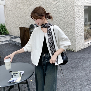 档口现货2025新款春秋女装休闲风衣短外套送丝巾p140-k218图片