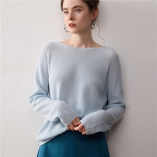 超软糯~秋冬新款圆领山羊绒衫女宽松慵懒套头毛衣无缝针织打底衫，女装针织衫/毛衣，暖绒情旗舰店