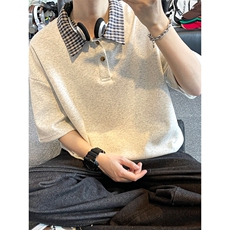 假两件格子拼接T恤夏季美式潮牌短袖POLO衫翻领上衣T3640-特价P29，男装T恤，电商A007